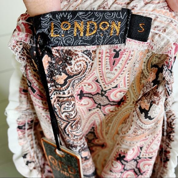 ASOS Border Print Satin Off Shoulder Top Pink Size Small - Picture 5 of 10